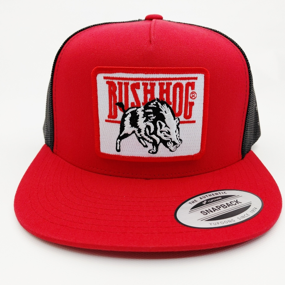 Bush Hog Embroidered Patch Flat Bill Trucker Mesh Snapback Cap Hat